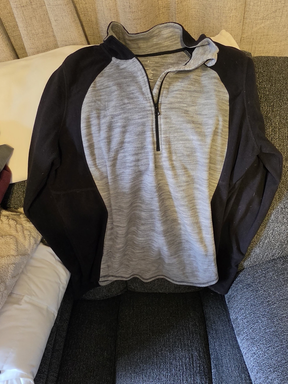 St. John's Bay Women's Zip Pullover - Light Gray & Black